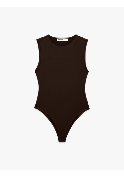 Koton Slim Fit Kolsuz Bisiklet Yaka Bodysuit Kahverengi 7wak10014ek Kahve