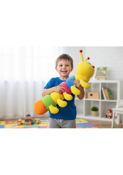 Merty Avm 50 Cm Büyük Rengarenk Peluş Tırtıl - Dolgun Yapılı Bebek Uyku Arkadaşı & Yatak Süsü