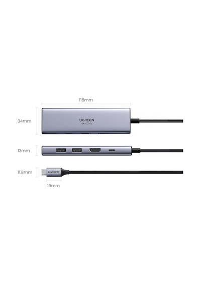 Ugreen 60384 Type-C to 4K 60 Hz HDMI SD TF Karf Okuyucu 3 Portlu USB Hub Çoklayıcı Adaptör