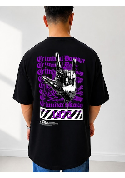525 Oversize Sırt Baskılı Streetwear Unisex T-shirt Criminal Siyah
