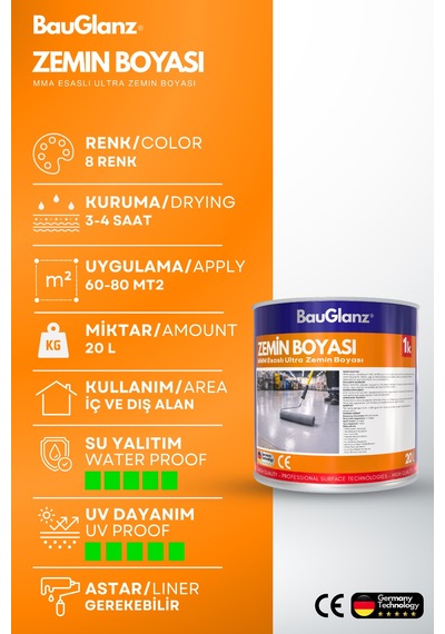 Mma Esaslı Ultra Zemin Boyası Hızlı Kuruyan Beton, Garaj, Otopark Ve Fabrika Boyası 10 KG