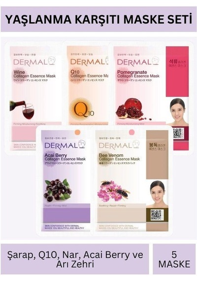 Dermal Şarap Q10 Nar Acai Berry Ve Arı Zehri Özlü Maske Seti 23gr X 5adet