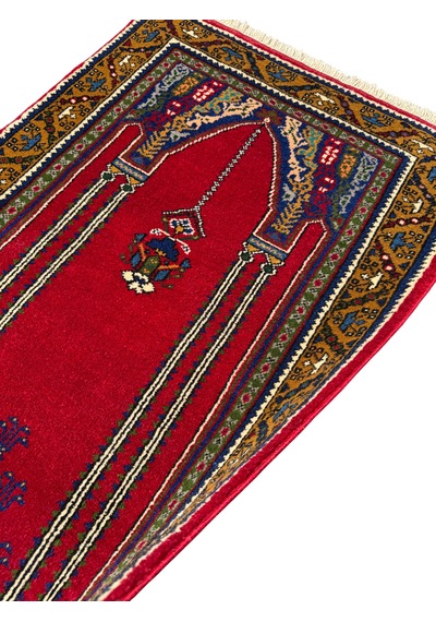 El Dokuma Sıfır Taşpınar Halısı Seccade 74x120 Kırmızı %100 Yün Hatasız Namazlık Kırmızı