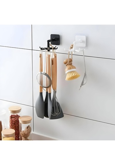 1 Adet 6 Kancalı 360 Döner Yapıştırmalı Askılık - Mutfak Ve Banyo Organizeri, Kepçe, Havlu, Lif Ask Sku: Smg8690010179586 100