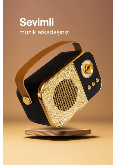 Nostaljik Bluetooth Hoparlör Bluetooth 5.2 Usb & Tf Kart Destekli Led Taşınabilir Speaker Siyah