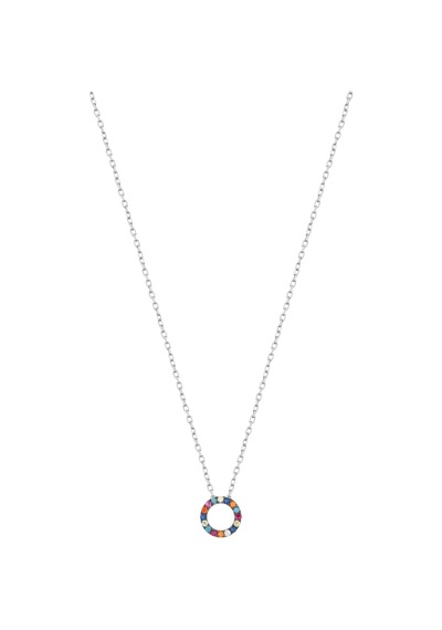 Renkli Taşlı Minik Halka Gümüş Kolye Rose Gold