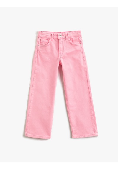 Koton Düz Paça Cepli Rahat Kesim Kot Pantolon - Straight Jean Beli Ayarlanabilir Lastikli Pembe 3skg40051ad Gül