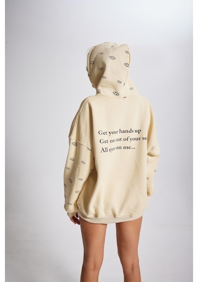 Holly Lolly Oversize Kapüşonlu Unisex Eye Sweat Bej
