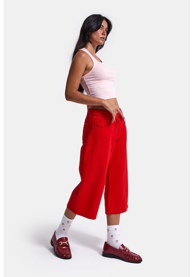 Itsbasic Kadın Kırmızı 6s6-19 Straight Fit Maxi Bermuda Denim Şort