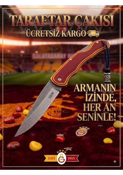 El Yapımı Premium Sarı Kırmızı Taraftar Çakısı N690 Böhler Çelik Sarı - Kırmızı