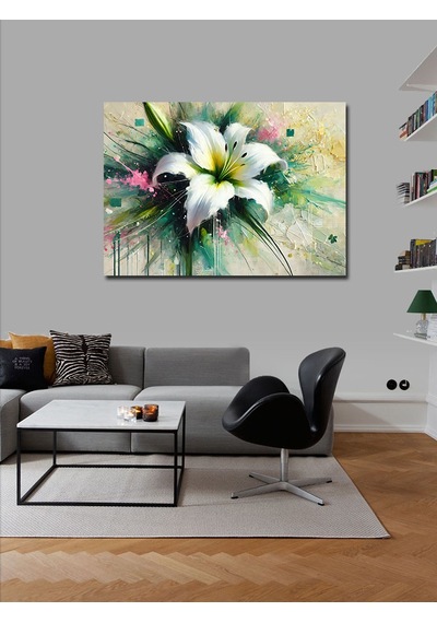 Kanvas Tablo Beyaz Zambak Deseni 50cmx70cm