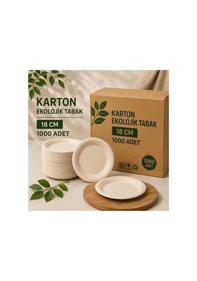 Karton Ekolojik Tabak 18 Cm 1000 Adet Tek Kullanımlık Kâğıt Tabak - 917537530