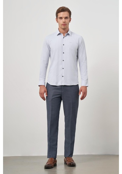 İmza Gri Uzun Kol Kendinden Desenli Armürlü 032 Sert Yaka Classic Slim Fit Gömlek 1004245151 Gri