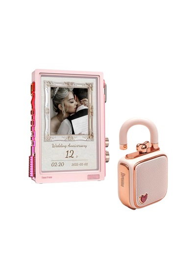 Lovelock Ses Kayıt Özellikli Bluetooth Hoparlör Ve Times Frame Akıllı Dijital Çerçeve Hediye Seti, Pembe