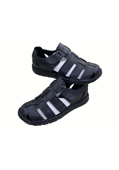 Sula Büyük Numara -45-- 46-sandalet Deri Siyah İçi Astarlı Dikişli Poliüretan Taban-210-siyah