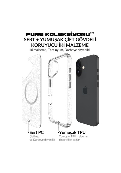Bix Apple Uyumlu iPhone 16 Magsafe Simli Kılıf Shock Pocket Darbe Emici Teknolojili Çizilmeye Dayanıklı