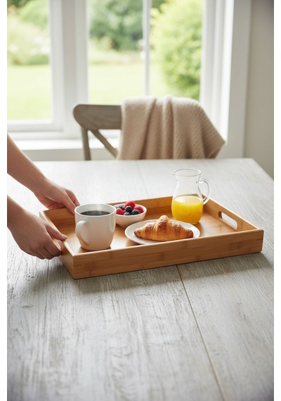 Bambu Tepsi Büyük Boy Premium 40x30 Cm Tps4030 Kahverengi