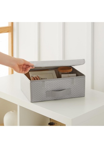 2'li Gri Balıksırtı Kapaklı Kutu Set 30 X 23 X 11 Cm