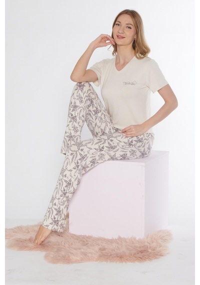 Kısa Kol Viskon Pijama Takımı Flz 88-116 Taş