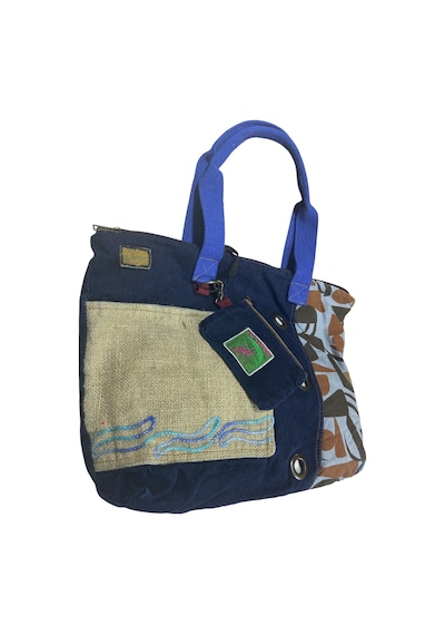Vintage Salaş Çok Renkli Orta Boy Günlük Seyahat Gezi Omuz Çantası 36cmx34cm Lacivert