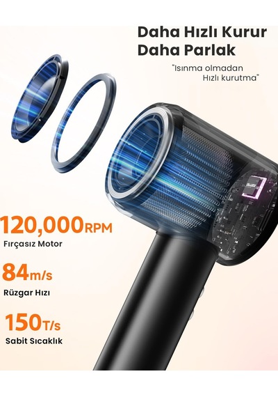 X116 Ultra İyonlu Saç Kurutma Makinesi Ultra Sessiz Ve Hızlı Kurutma Siyah - 688836332