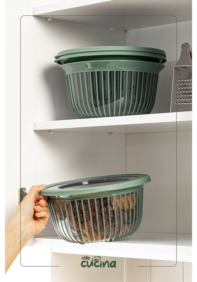 Linea 3 Adet 3 Litre Yuvarlak Sızdırmaz Çerez & Meyve & Bakliyat Saklama Kabı Yeşil Yeşil