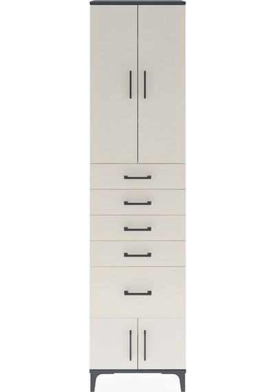 Arges Dolap 3 Raflı 5 Çekmeceli 4 Kapaklı 60x30x243 Antrasit-aytaşı Antrasit
