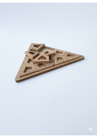 Montessori Eğitici Geometrik Puzzle Oyunu - El Yapımı Yapboz Puzzle Seti Kahverengi Üçgen