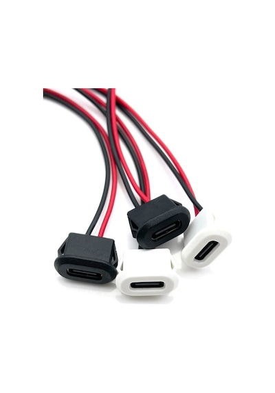 Type C Panel Montaj Dişi Soket 2 Pin 10cm Kablolu Beyaz Uzatma Konnektör Araba Kamera Oyuncak Telef