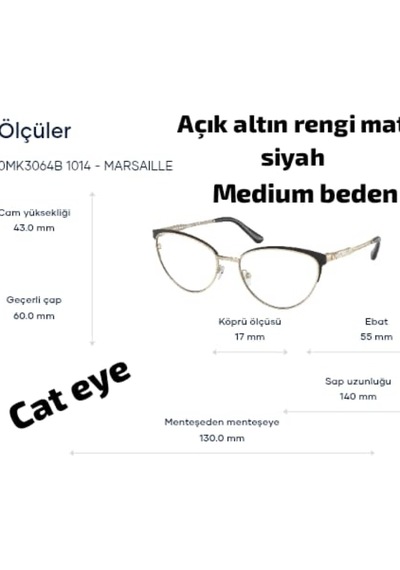 Mk3064 1014 55ekt Marsaille Cat Eye Medium Beden Uv420 Mavi Işık Korumalı Gözlük Açık Altın