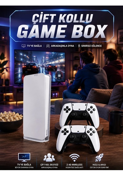 Mey İthalat 3d Çift Oyun Kollu 4k Hd Ekran Nostaljik 20.000 Oyunlu Beyaz Game Box