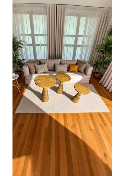 Simillo 3 Lü Masif Ahşap Mantar Sehpa Koyu Ceviz Renkli Doğal Zigon Yan Sehpa Seti - Wooden Mushroom Coffee Table Koyu Ceviz