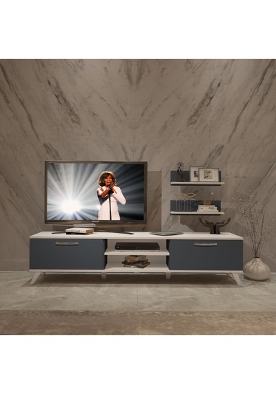 Decoraktiv Eko 4 Mdf Dvd Retro Tv Ünitesi Tv Sehpası Beyaz - Antrasit