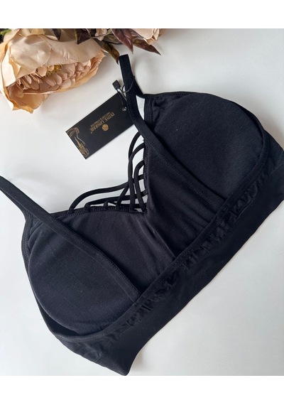 Günlük Kullanım Önü Bağlama Detaylı Padli Yumuşak Bralet Siyah