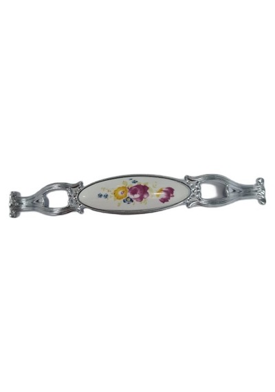 Zümre 128 Mm Metal Krom Kasa Beyaz Çiçek Desenli / 5 Adet Gümüş