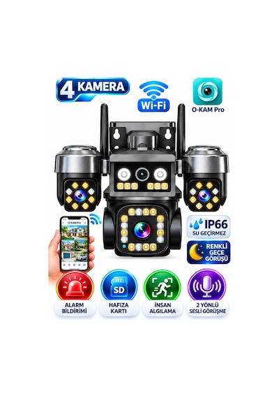 Okam 202plusw 4k 4 Kamera Wifi Ptz Sesli Akıllı Takip Zoom Güvenlik Kamera 7/24 Koruma 3+3+3+3mp