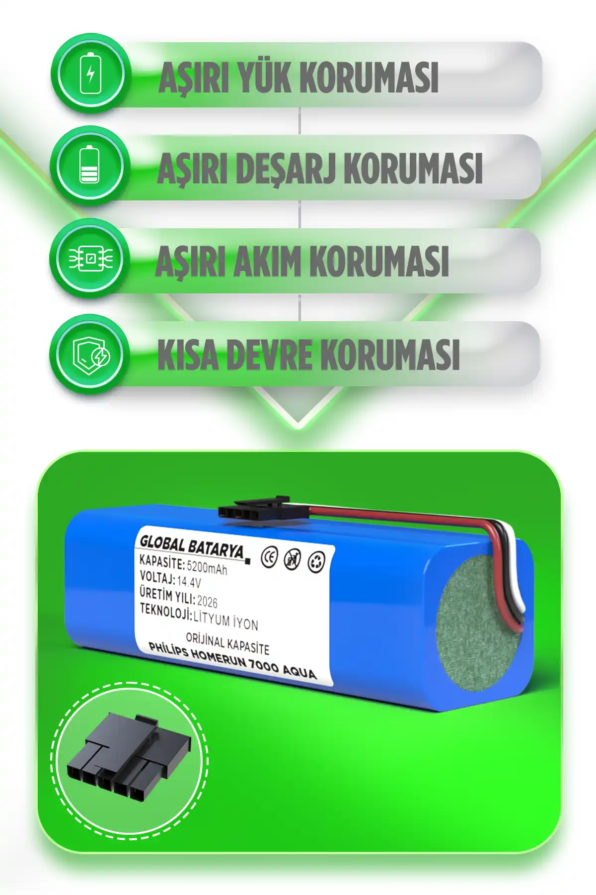 Philips Homerun 7000 Serisi Aqua Xu7100/02 Batarya 14.4v 5200mah Pil  Kapasite
