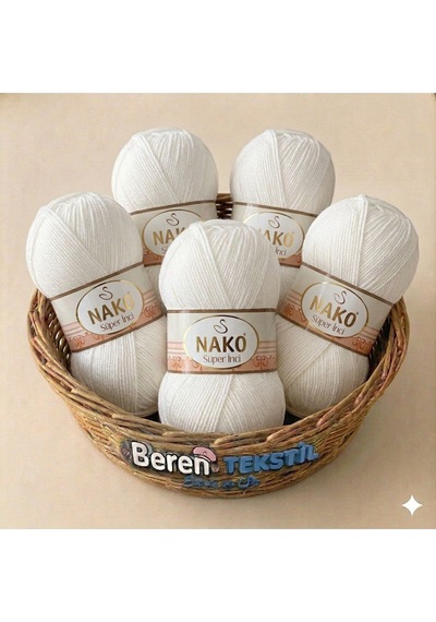 Süper İnci-208 Beyaz 5'li Paket - 100gr/250m - Bebek İpi - Anti Pilling Tüylenmez İp
