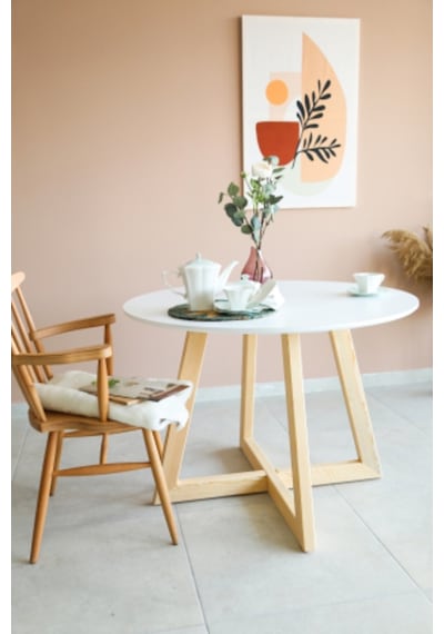 Naturalwood Yuvarlak Yemek Masası, Modern Mat Beyaz Mdf Yemek Masası, Toplan