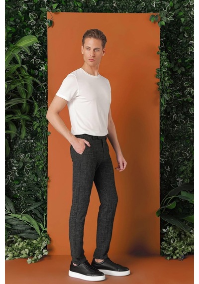Efor Comfort Fit Beli Lastikli Pötikareli Casual Siyah Pantolon P 1149 Siyah