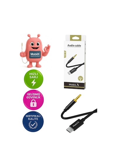 Mobilx Type-c To 3.5mm Aux Ses Kablosu 1m, Stereo Destekli, Dayanıklı Örgülü Kablo