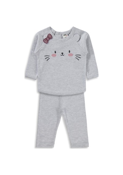 Civil Baby Kuyruk Ve Kedi Baskılı 6-18 Ay Takım - Bej Taş Rengi