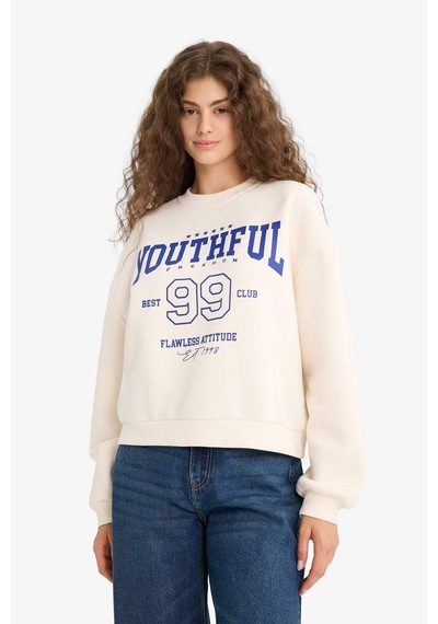 Defacto Regular Fit Bisiklet Yaka Baskılı Sweatshirt E9502ax25wnwt32 Beyaz