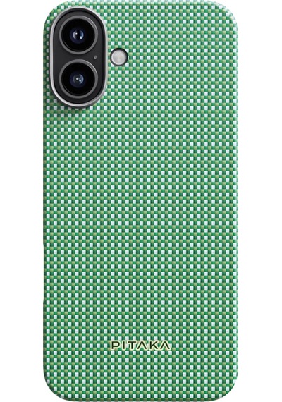 Apple Uyumlu iPhone   16 Kılıf   Magsafe Özellikli Aramid Fiber Pitaka Ultra-slim Classic Serisi Forest Green Yeşil