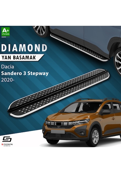 S-dizayn Dacia Sandero 3 Stepway Diamond Krom Yan Basamak 183 Cm 2020 Üzeri
