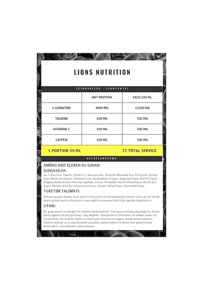 Lions Nutrition L-carnitine 4000 MG Mango Aromalı 1 L