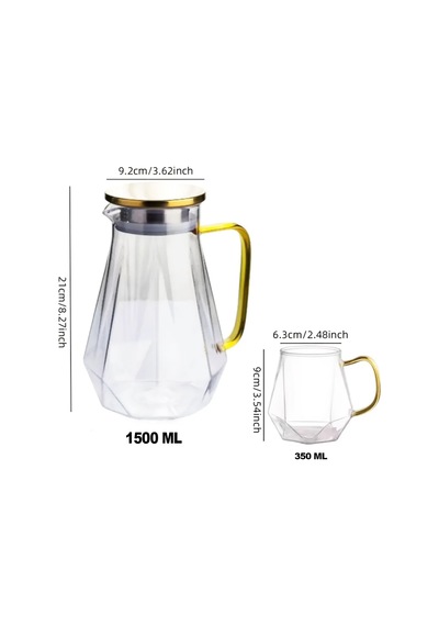 5 Parça Cam Sürahi Ve Bardak Seti Metal Kapaklı 1500 Ml Sürahi + 4 Adet 350 Ml Bardak