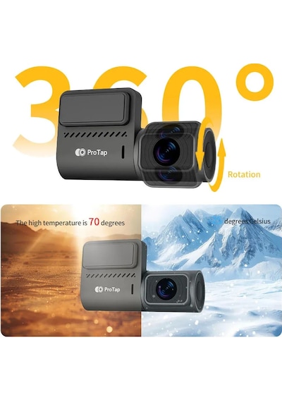 Protap M1 360 Derece Çift Kanallı Araç İçi Kamera 1440p Kayıt, 25mp Çözünürlük Ve Gps