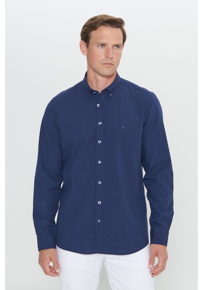 Ac&Co / Altınyıldız Classics Erkek Lacı Slim Fit Dar Kesim Düğmeli Yaka %100 Pamuk Gömlek Lacı Lacivert Ac&Co / Altınyıldız Classics Erkek Lacı Slim Fit Dar Kesim Düğmeli Yaka %100 Pamuk Gömlek Lacı Lacivert