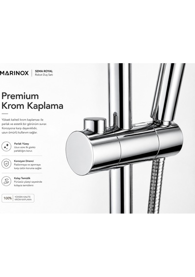 Sema Royal Premium Krom Robot Duş Seti Geniş Tepe Duşlu Tek Fonksiyonlu El Duşlu Modern Banyo Duş Sistemi